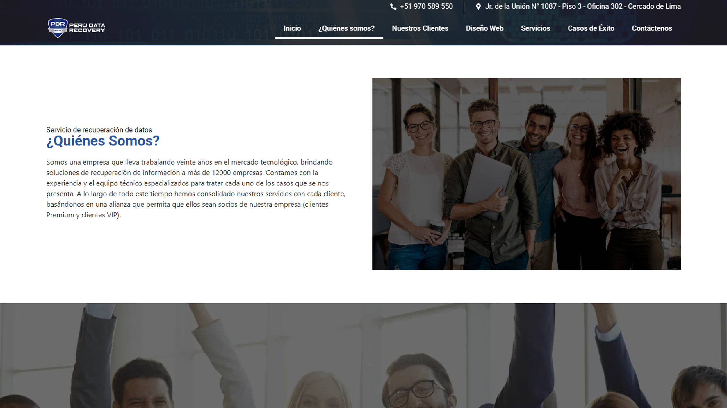 Casos de éxito reales presentados en el sitio de Perú Data Recovery diseñado por Marso
