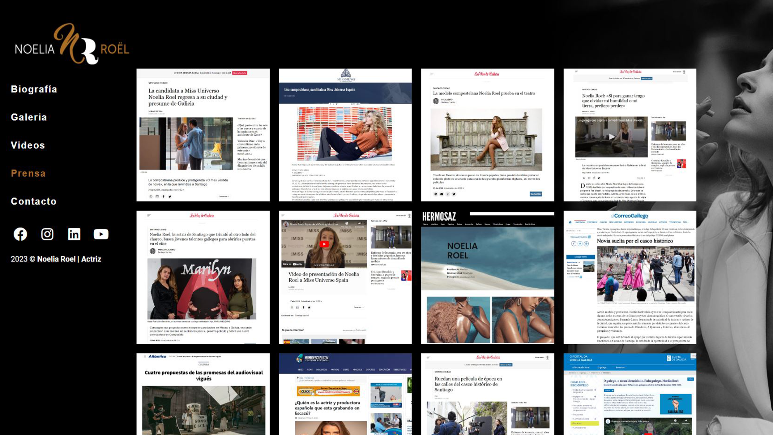 Sección de prensa para Noelia Roel desarrollada por Marso