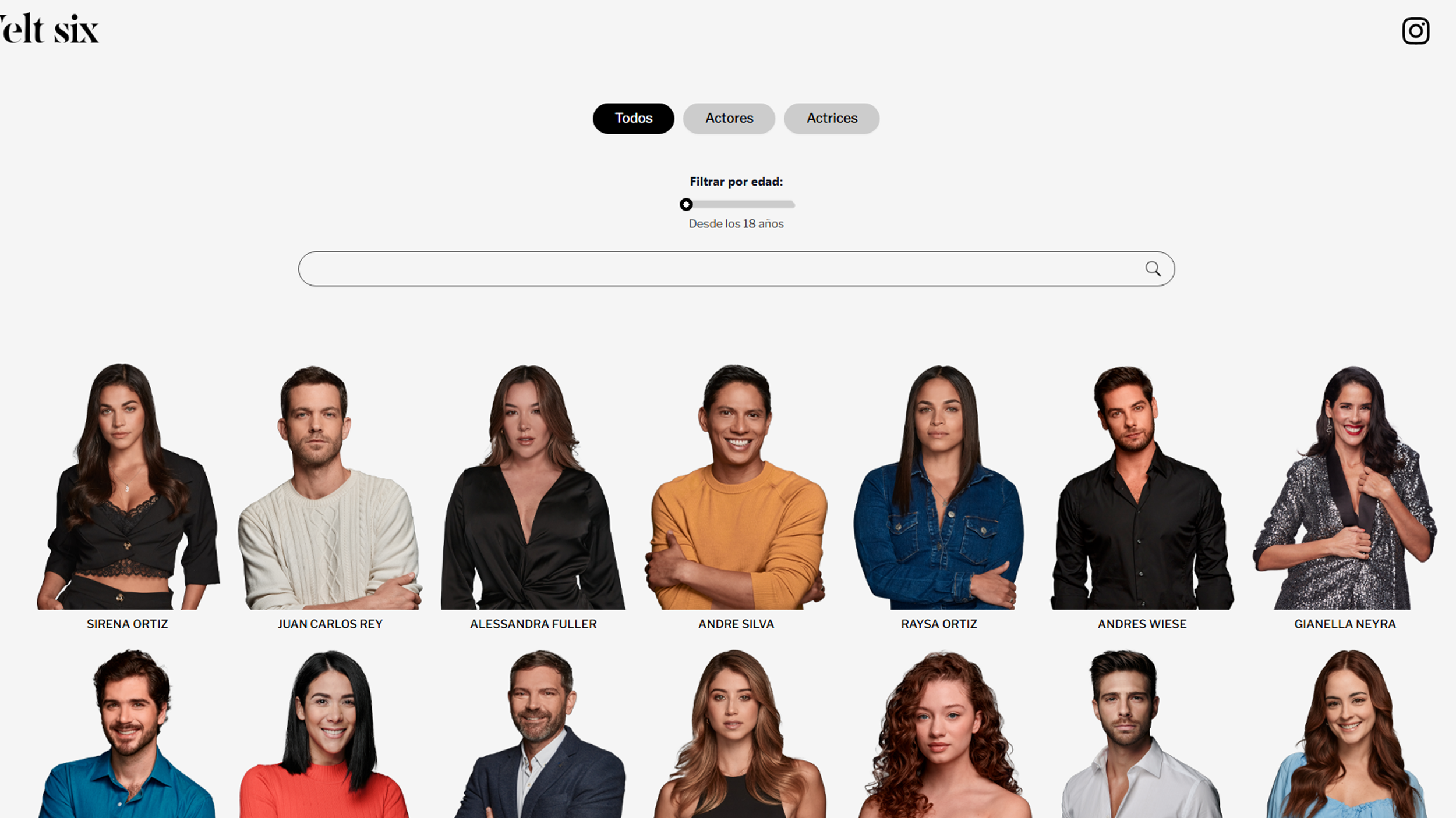 Sección de talentos representados mostrada en sitio web de WeltSix diseñado por Marso