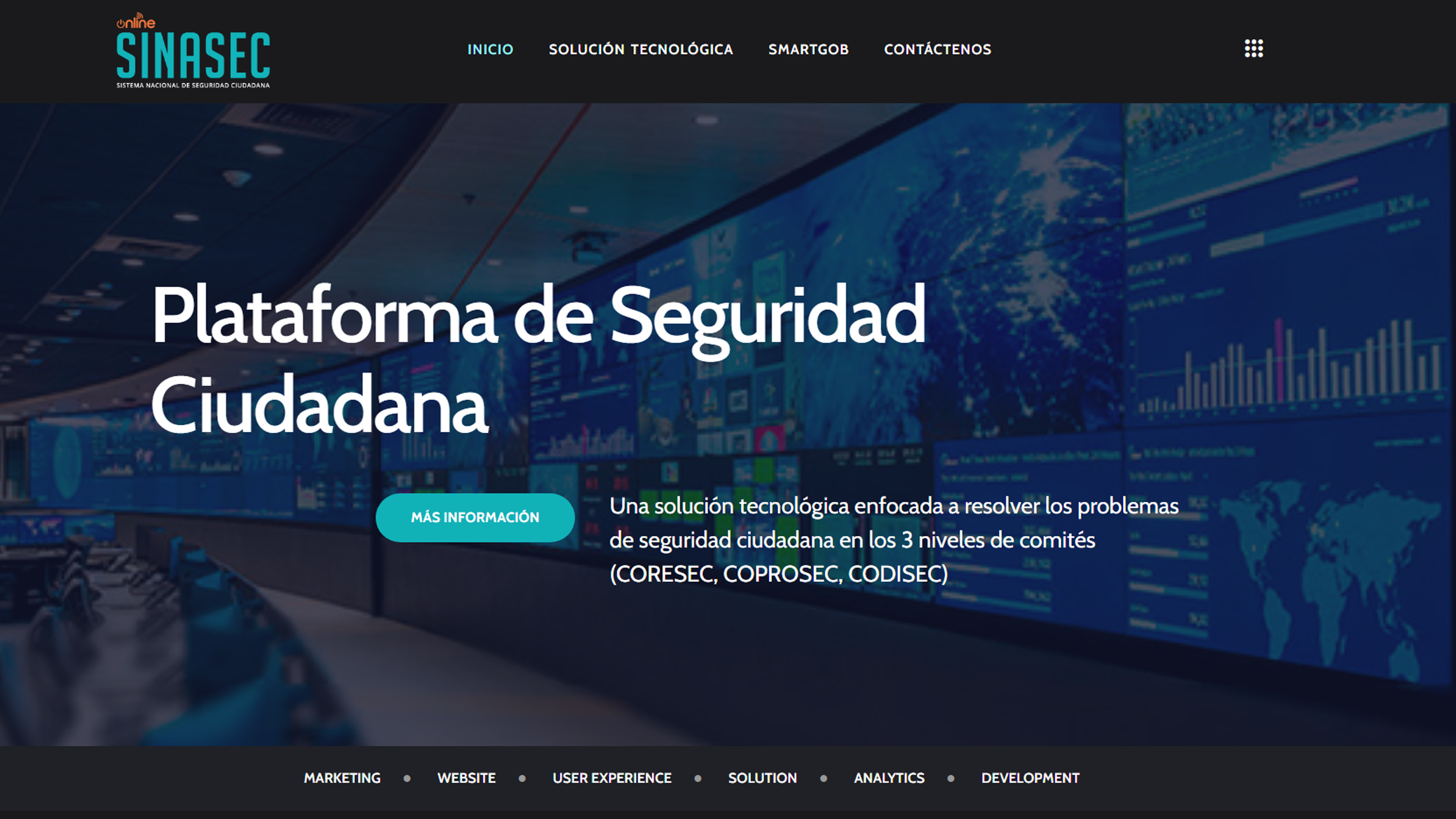 Diseño web institucional realizado por Marso para la plataforma SmartGob de seguridad ciudadana