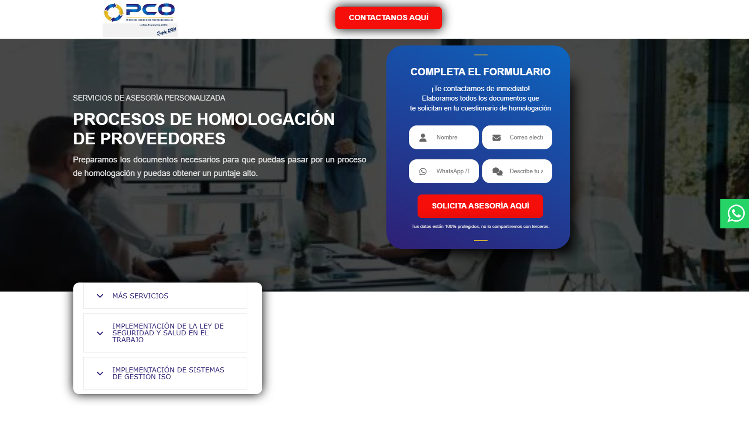Diseño web realizado por Marso para PCO asesoría en homologación e ISO