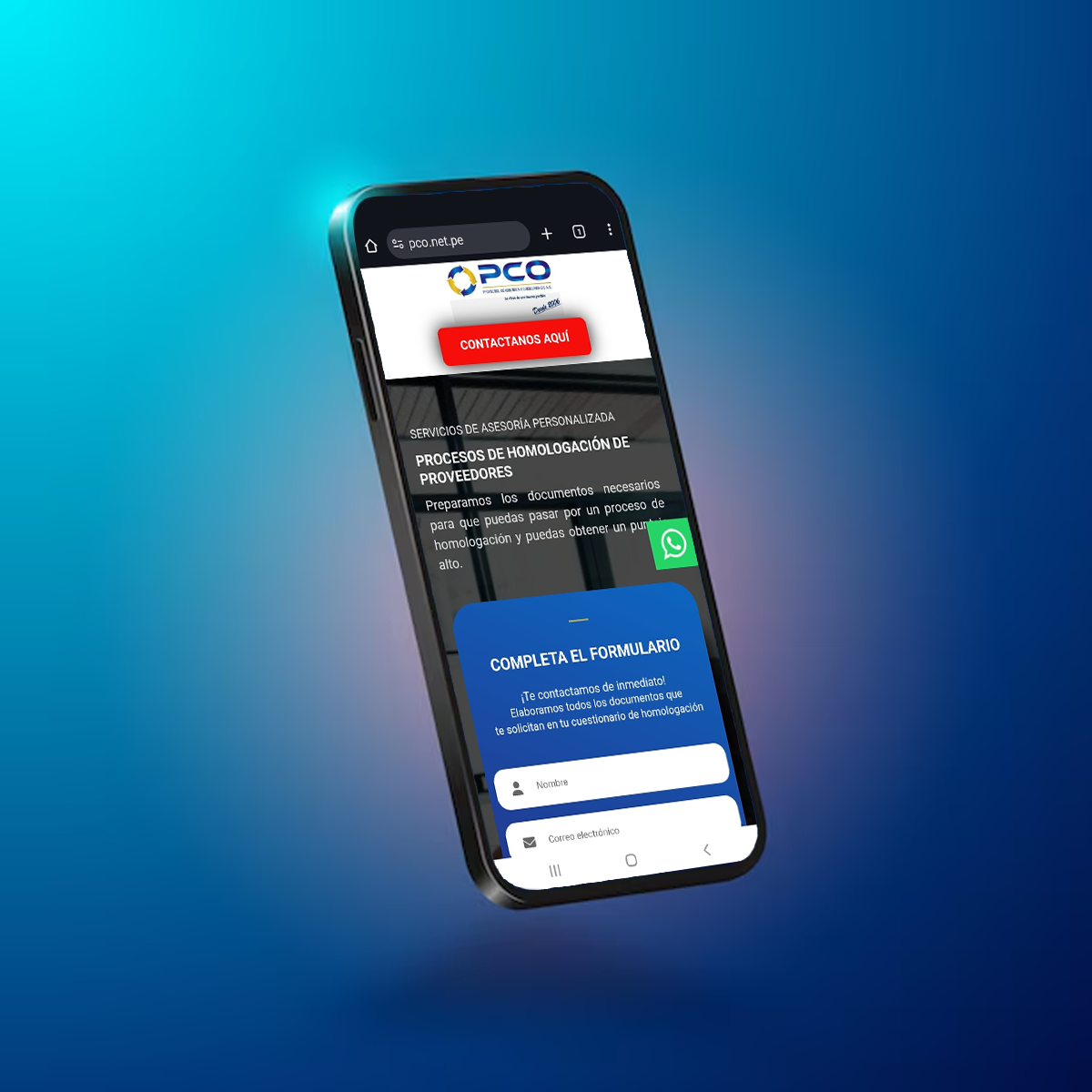 Versión móvil responsiva del sitio PCO desarrollada por Marso