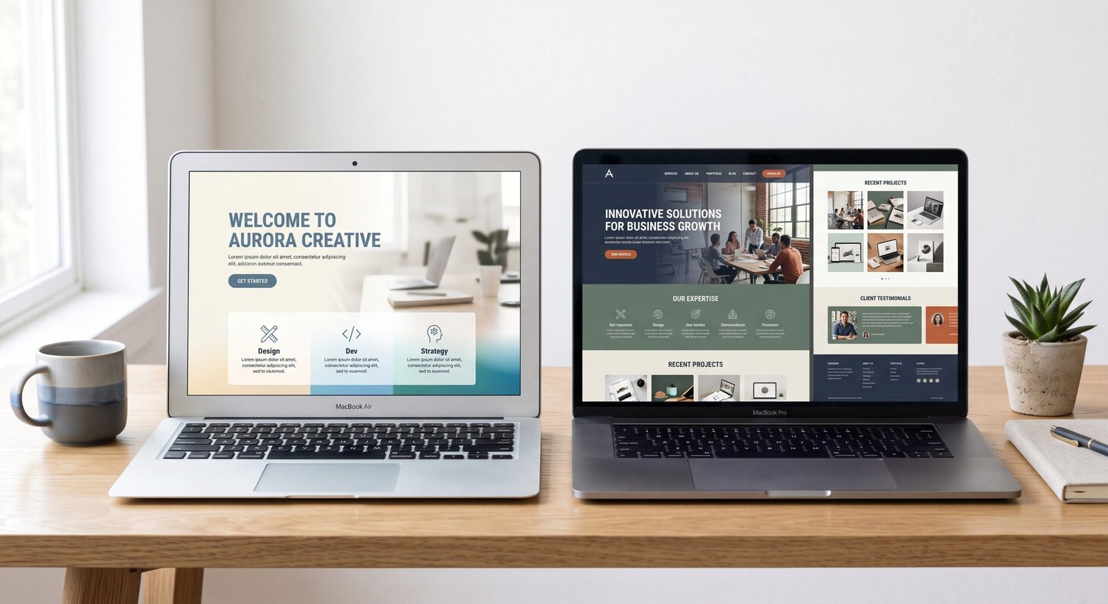 Comparación visual entre landing page y página web corporativa