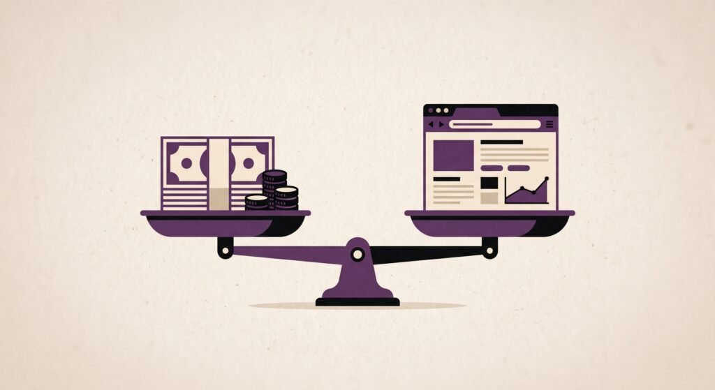 Balanza entre inversión y retorno al crear una página web